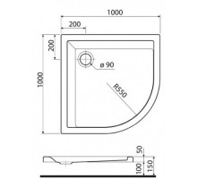 KOLO XBN0710 PACYFIK поддон полукруглый 100 x 100 см, глубина 5 см, выпуск 90 мм NOVELTY!