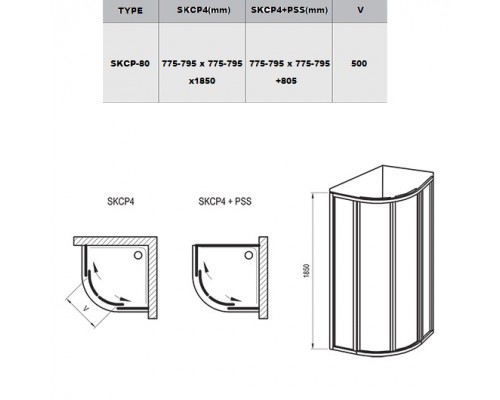 RAVAK 31140100Z1 Душевая кабина SKCP4- 80 Белый TRANSPARENT