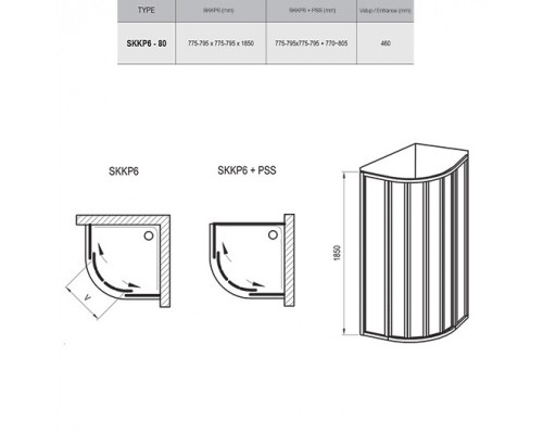 RAVAK 32040100Z1 Душевая кабина SKKP6- 80 Белый TRANSPARENT