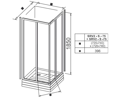 RAVAK 14V30102Z1 Душевая кабина SRV2- 75 S Белый TRANSPARENT