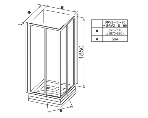 RAVAK 14V70102Z1 Душевая кабина SRV2- 90 S Белый TRANSPARENT