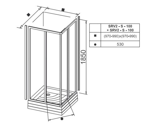 RAVAK 14VA0102Z1 Душевая кабина SRV2- 100 S Белый TRANSPARENT