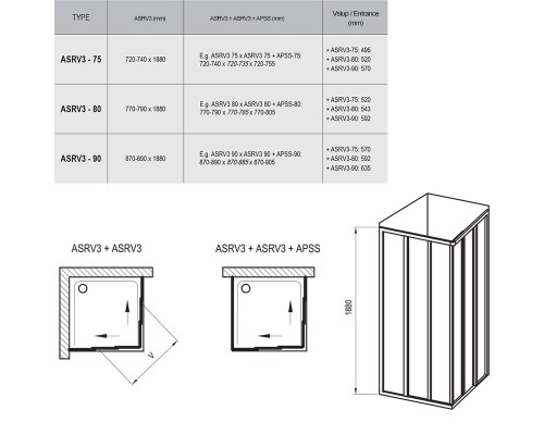 RAVAK 15V70102Z1 Душевая кабина ASRV3- 90 Белый TRANSPARENT