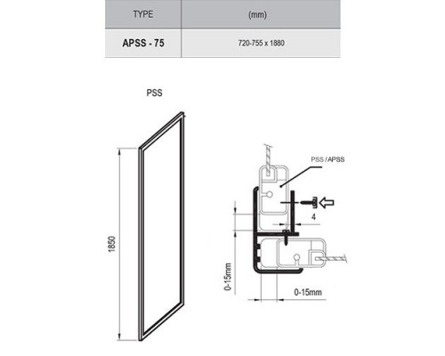 RAVAK 94030100Z1 Неподвижная стенка для душа PSS- 75 Белый TRANSPARENT
