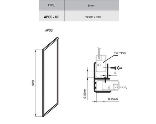 RAVAK 94040102Z1 Неподвижная стенка для душа APSS- 80 Белый TRANSPARENT