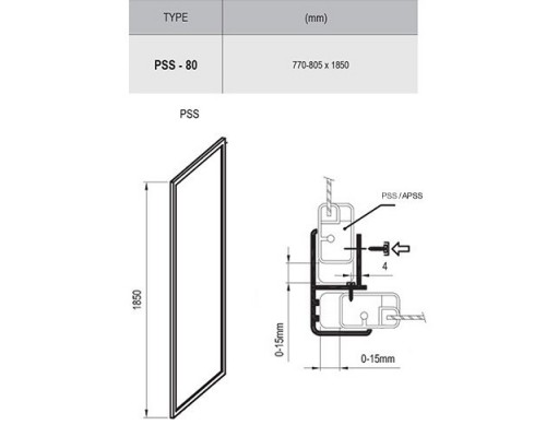 RAVAK 94040100Z1 Неподвижная стенка для душа PSS- 80 Белый TRANSPARENT