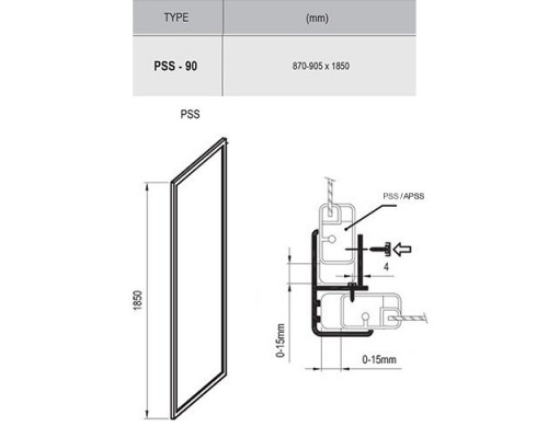 RAVAK 94070100Z1 Неподвижная стенка для душа PSS- 90 Белый TRANSPARENT