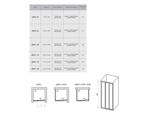 RAVAK 00V70102ZG Душевые двери ASDP3- 90 Белый GRAPE