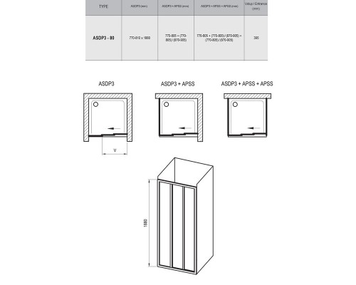 RAVAK 00V40102Z1 Душевые двери ASDP3- 80 Белый TRANSPARENT