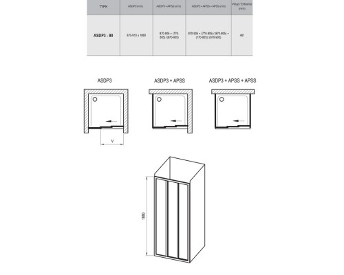 RAVAK 00V70102Z1 Душевые двери ASDP3- 90 Белый TRANSPARENT