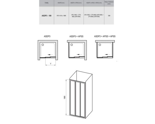 RAVAK 00VA0102Z1 Душевые двери ASDP3- 100 Белый TRANSPARENT