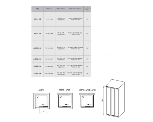 RAVAK 00VA0102ZG Душевые двери ASDP3- 100 Белый GRAPE