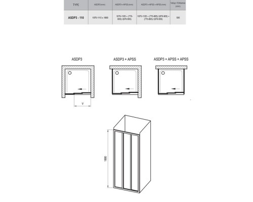 RAVAK 00VD0102Z1 Душевые двери ASDP3- 110 Белый TRANSPARENT