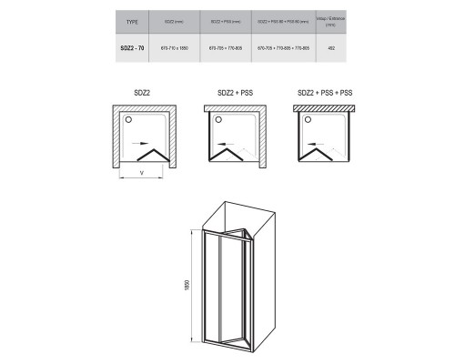 RAVAK 01V10100Z1 Душевые двери SDZ2- 70 Белый TRANSPARENT