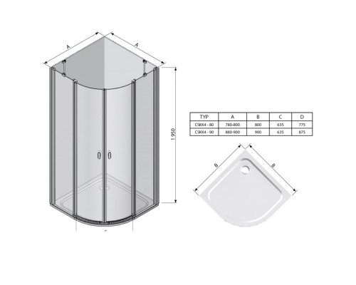 RAVAK 3B270C40Z1 Душевая кабина BLCP4- 90 SABINA поли. алюм. TRANSPARENT