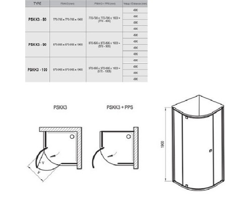 RAVAK 37677U00Z1 Душевая кабина PSKK3- 90 Сатин TRANSPARENT