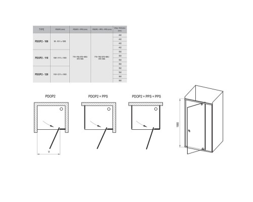 RAVAK 03GA0100Z1 Душевые двери PDOP 2 100 Белый / Хром TRANSPARENT