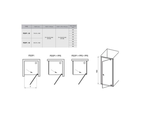 RAVAK 03G40101Z1 Душевые двери PDOP 1- 80 Белый / Белый TRANSPARENT