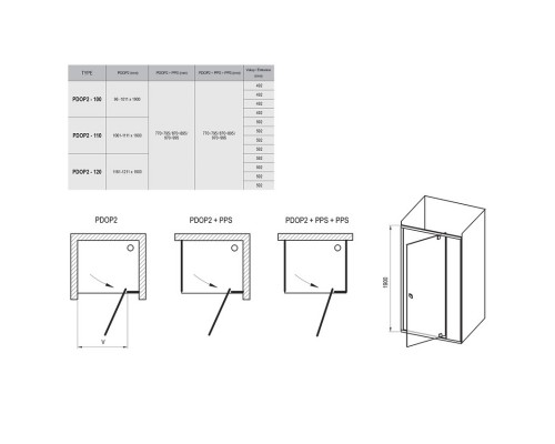 RAVAK 03GA0101Z1 Душевые двери PDOP 2 100 Белый / Белый TRANSPARENT