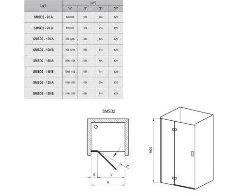RAVAK 0SP7AA00Z1 Душевые двери SMSD 2 90 A- R Хром TRANSPARENT