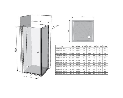 RAVAK 0SL7BA00Z1 Душевые двери SMSD 2 90 B- L Хром TRANSPARENT