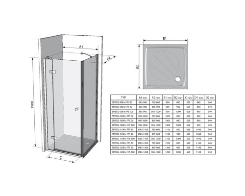 RAVAK 0SPABA00Z1 Душевые двери SMSD 2 100 B- R Хром TRANSPARENT