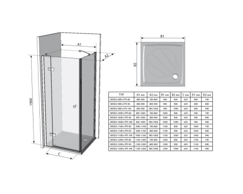 RAVAK 0SPDBA00Z1 Душевые двери SMSD 2 110 B- R Хром TRANSPARENT