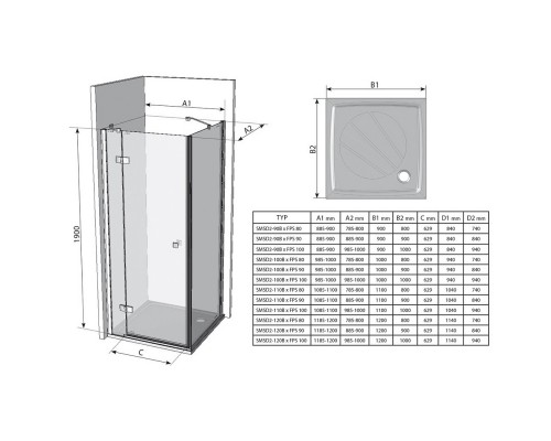 RAVAK 0SLGBA00Z1 Душевые двери SMSD 2 120 B- L Хром TRANSPARENT