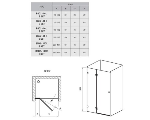 RAVAK 0UL4AA00Z1 Душевые двери BSD2- 80 AL Хром TRANSPARENT