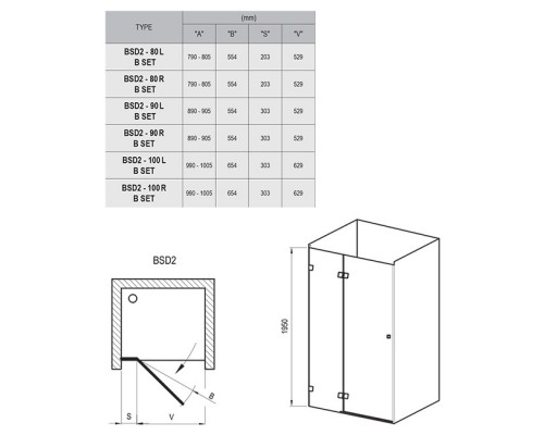 RAVAK 0UPAAA00Z1 Душевые двери BSD2-100 AR Хром TRANSPARENT (990-1005)