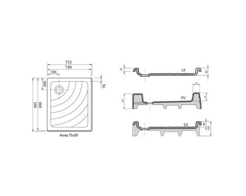 RAVAK A003701120 Поддон ANETA 75x90 PU-R