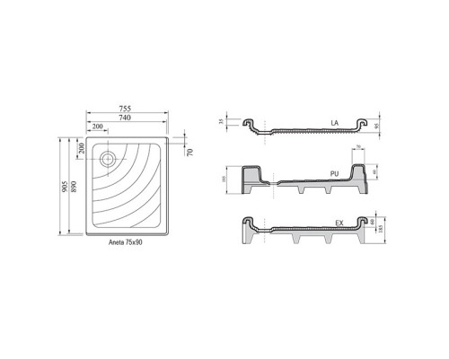 RAVAK A003701320 Поддон ANETA 75x90 EX-R