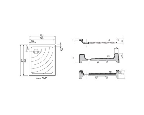 RAVAK A003701220 Поддон ANETA 75x90 LA-R