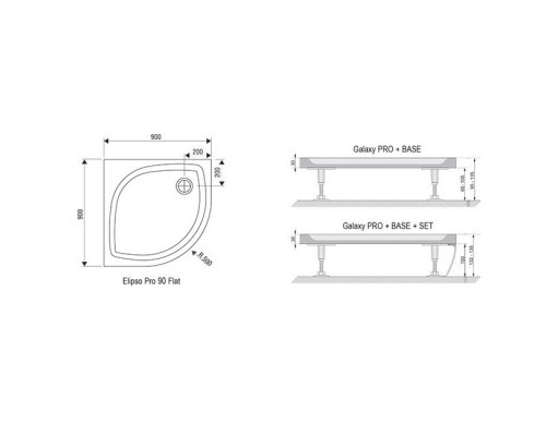 RAVAK XA237711010 Поддон ELIPSO PRO 90 Flat Белый (плоский)