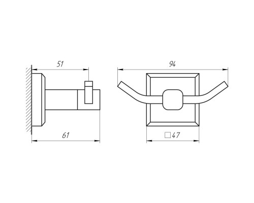 KB 9925 Крючек двойной ЛАТУНЬ