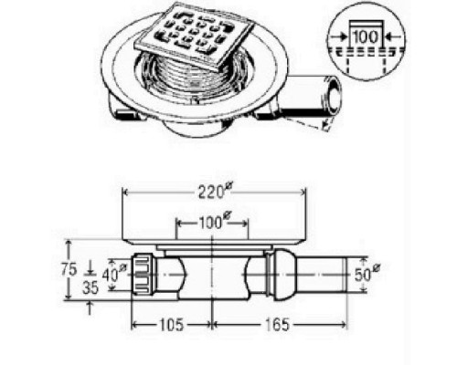 VIEGA (557119) Трап с сухим затвором, вертик нерж/пластик 40 x 50