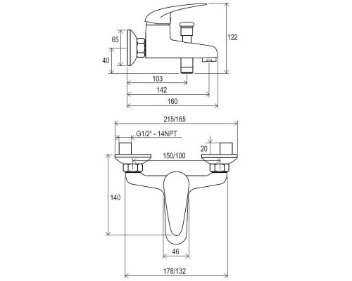 RAVAK X070004 SN 022.00 / 150 Смеситель для ванны