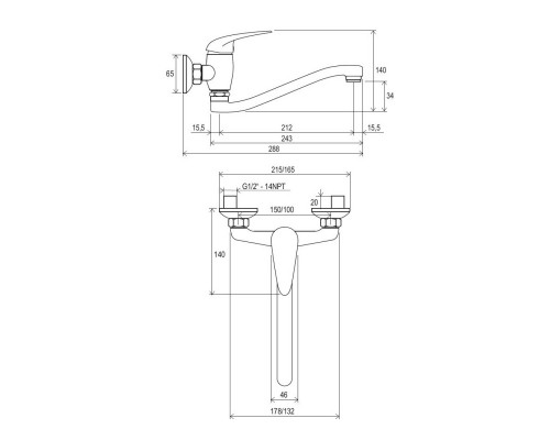 RAVAK X070007 SN 041.00 / 100 Смеситель для умывальника настенный