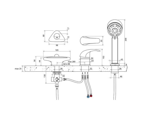 RAVAK X07P003 RS 025.00 Смеситель врезной для ванны