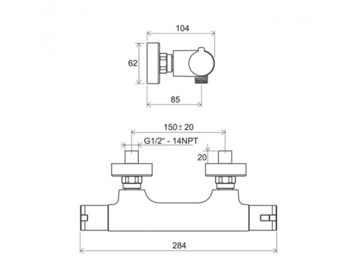 RAVAK X070034 TE 032.00 / 150 Термостатический настенный смеситель для душа