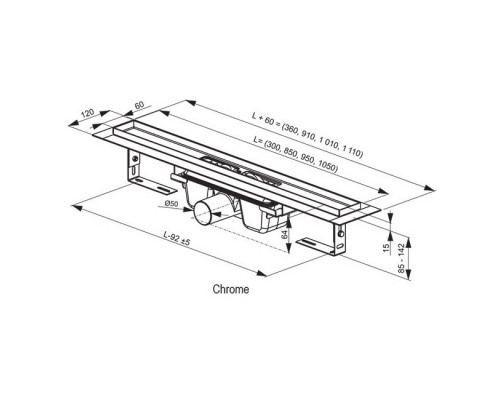 RAVAK X01428 Душевой канал Chrome 950 - нержавеющая сталь
