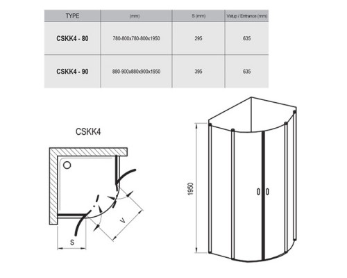 RAVAK 3Q140C00Z1 Душевая кабина CSKK4- 80 поли. алюм. TRANSPARENT
