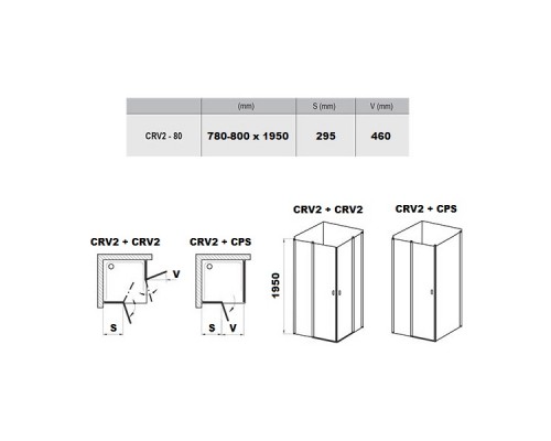RAVAK 1QV40100Z1 Душевая кабина CRV2- 80 Белый TRANSPARENT