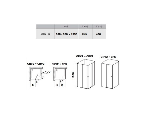 RAVAK 1QV70C00Z1 Душевая кабина CRV2- 90 Полир.алюм. TRANSPARENT