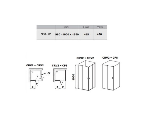 RAVAK 1QVA0U00Z1 Душевая кабина CRV2- 100 Сатин TRANSPARENT