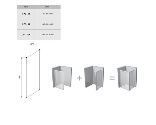 RAVAK 9QV40C00Z1 Неподвижная стенка для душа CPS- 80 Полир.алюм. TRANSPARENT