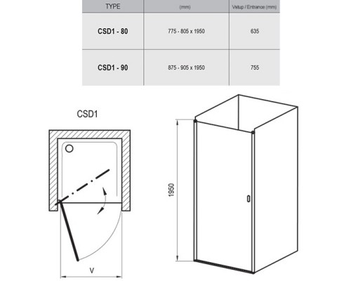 RAVAK 0QV40U00Z1 Душевые двери CSD1- 80 Сатин TRANSPARENT