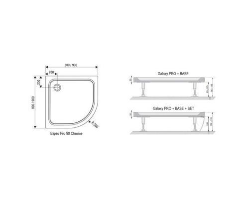 RAVAK XA247701010 Поддон ELIPSO PRO-90 CHROME Белый