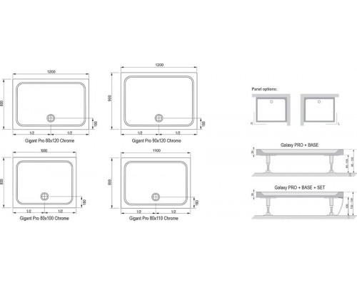 RAVAK XA04D401010 Поддон GIGANT PRO 110x80 CHROME Белый