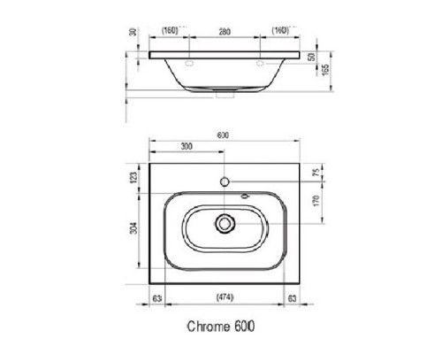 RAVAK XJG01160000 Умывальник CHROME 600 Белый с отверстиями